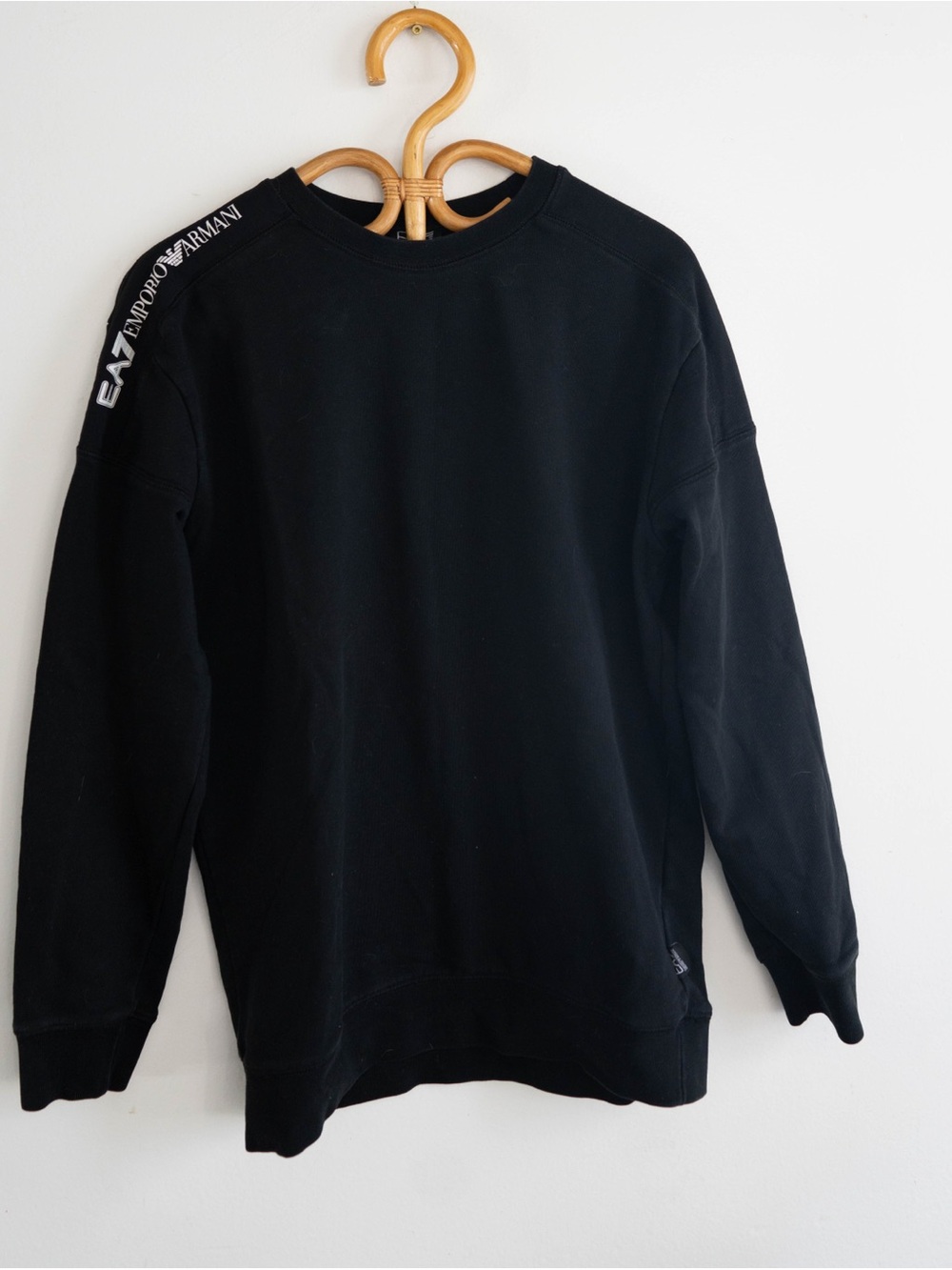 Emporio Armani Black Crewneck Sweatshirt with Shoulder Logo
